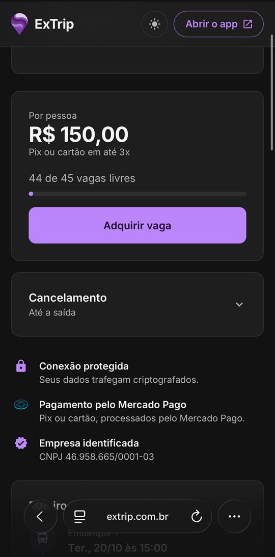 Tela do ExTrip: Compra pelo link