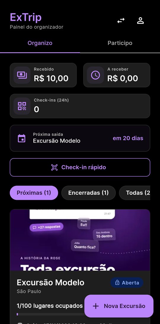 Tela do ExTrip: Painel do organizador